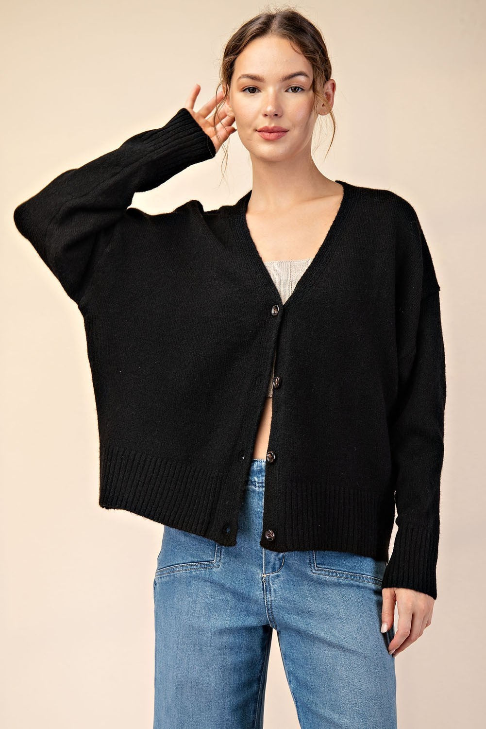 Black Button Down Knit Cardigan