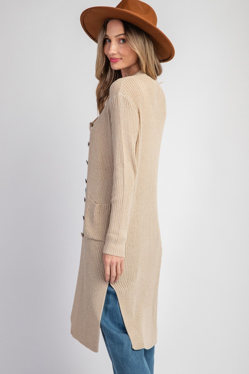 Ribbed Long Button-Up Cardigan