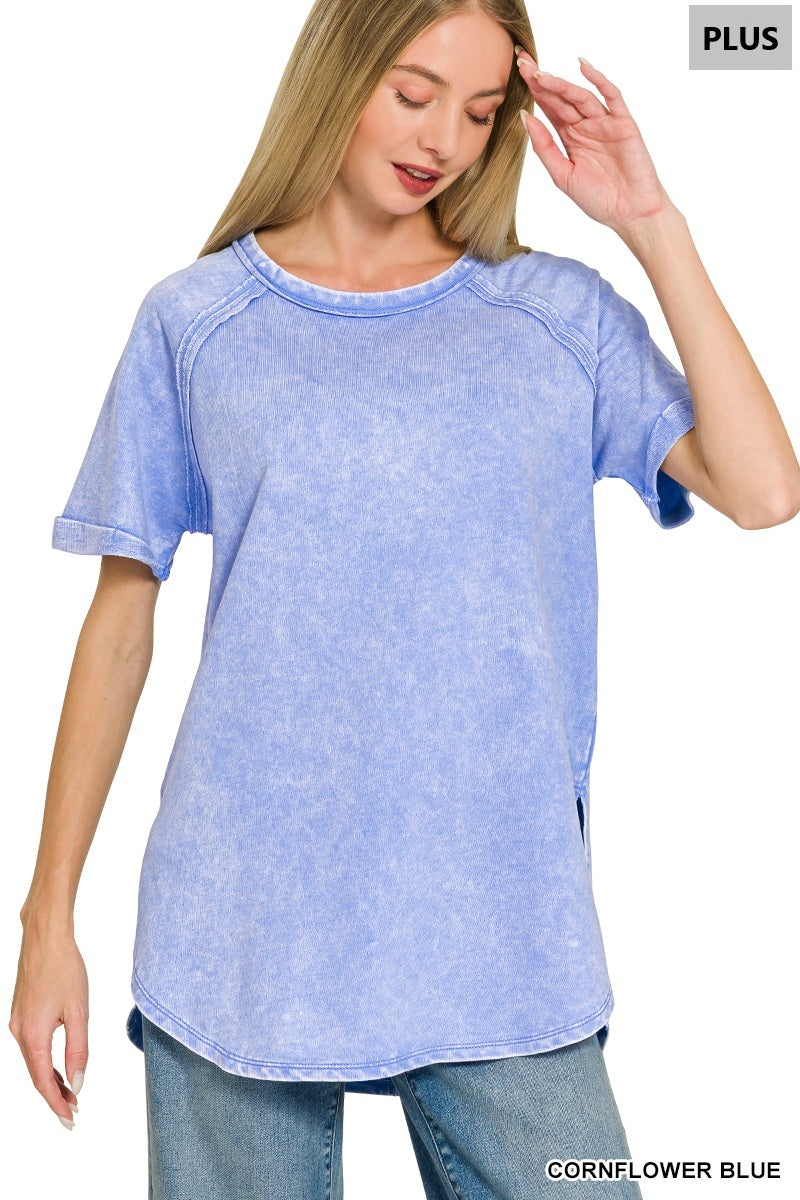 Terry Acid Wash Short Cuff Pullover