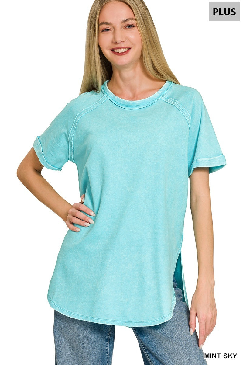 Terry Acid Wash Short Cuff Pullover