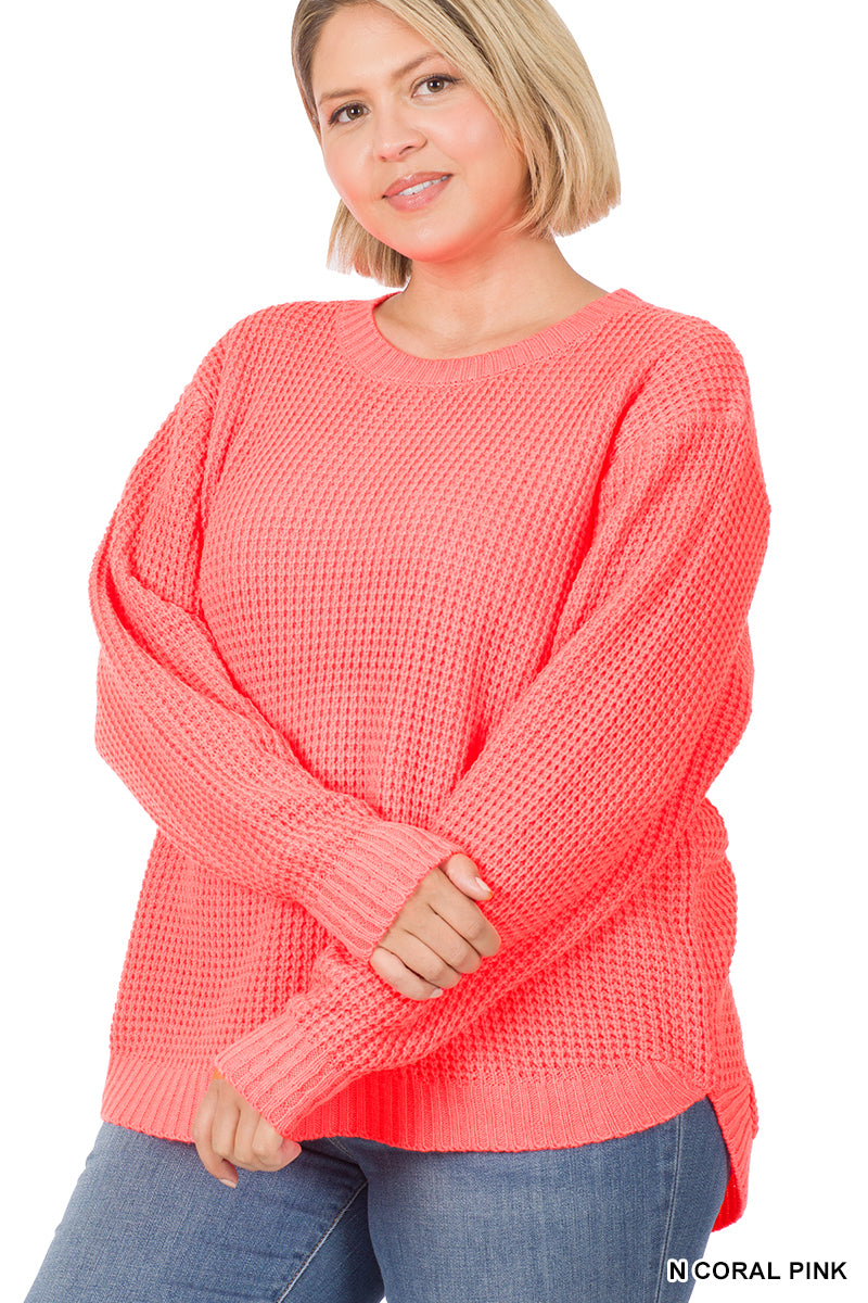 Hi-Low Waffle Knit Sweater