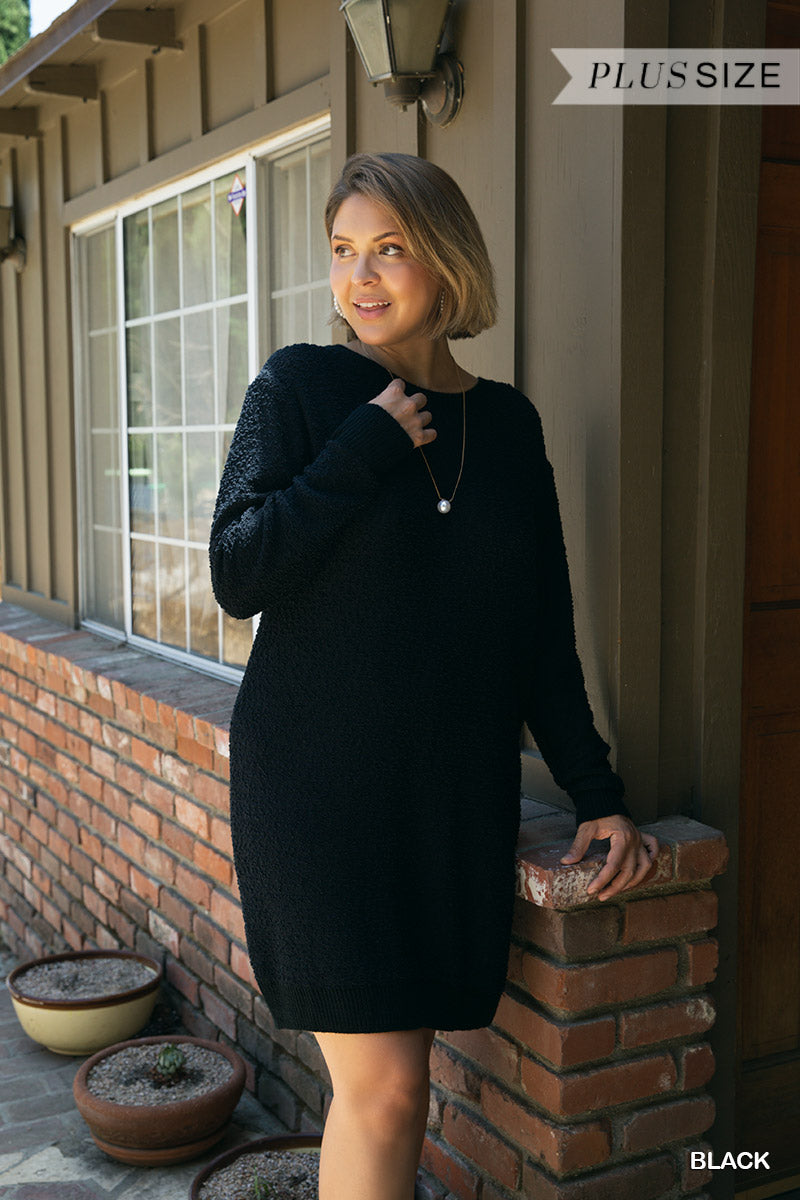 Fuzzy Sweater Dress w/ Balloon Sleeve