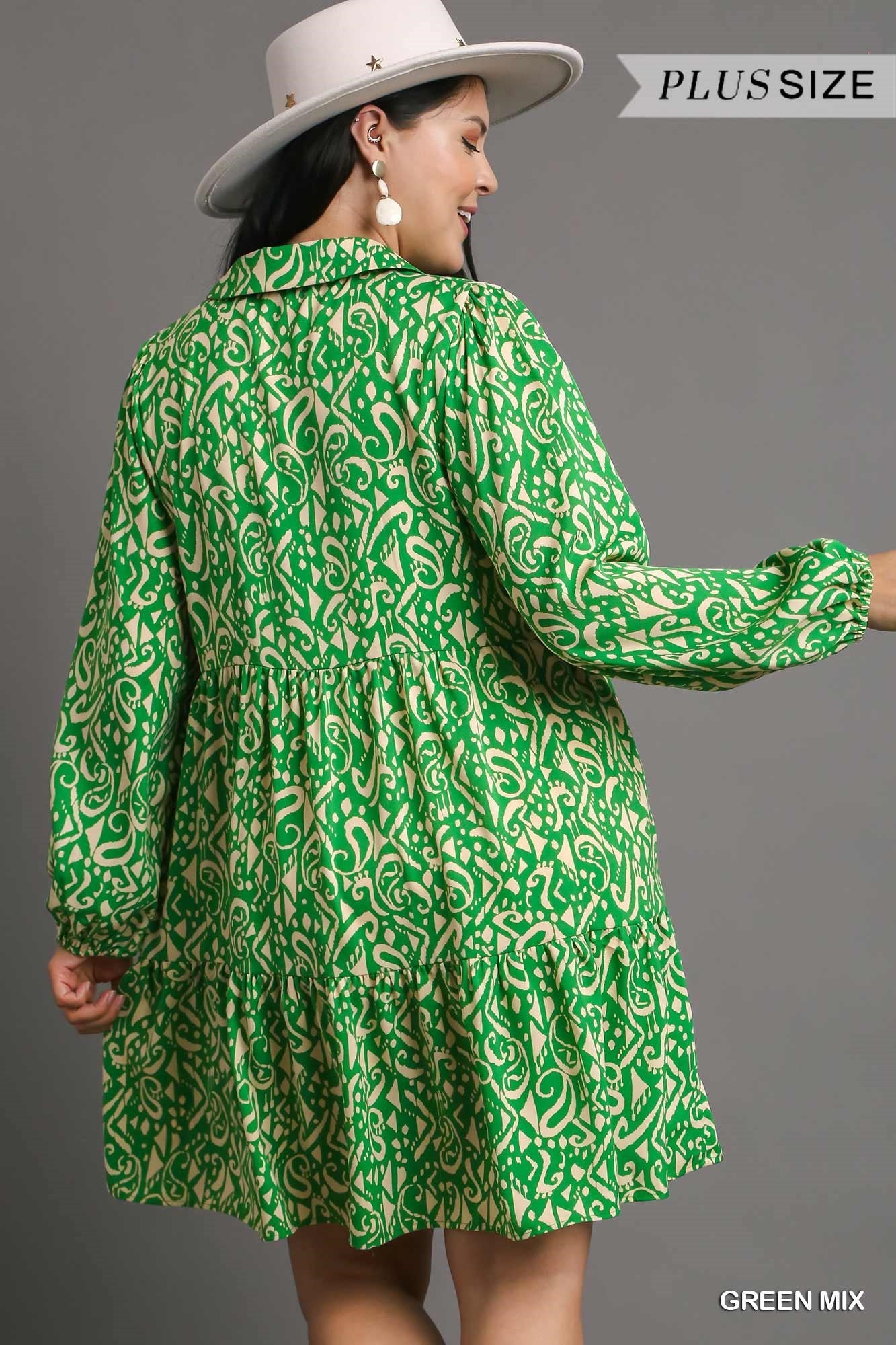 Green mix Long sleeve dress