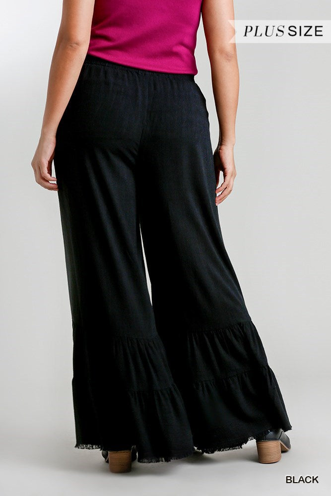 Wide Ruffle Leg Stretch Waist Band Pants