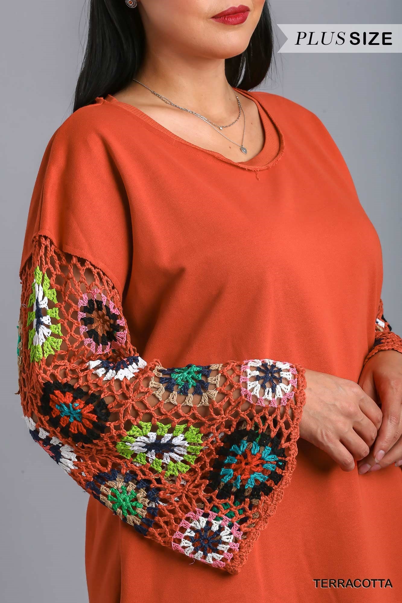 Terracotta Crochet Sleeve dress