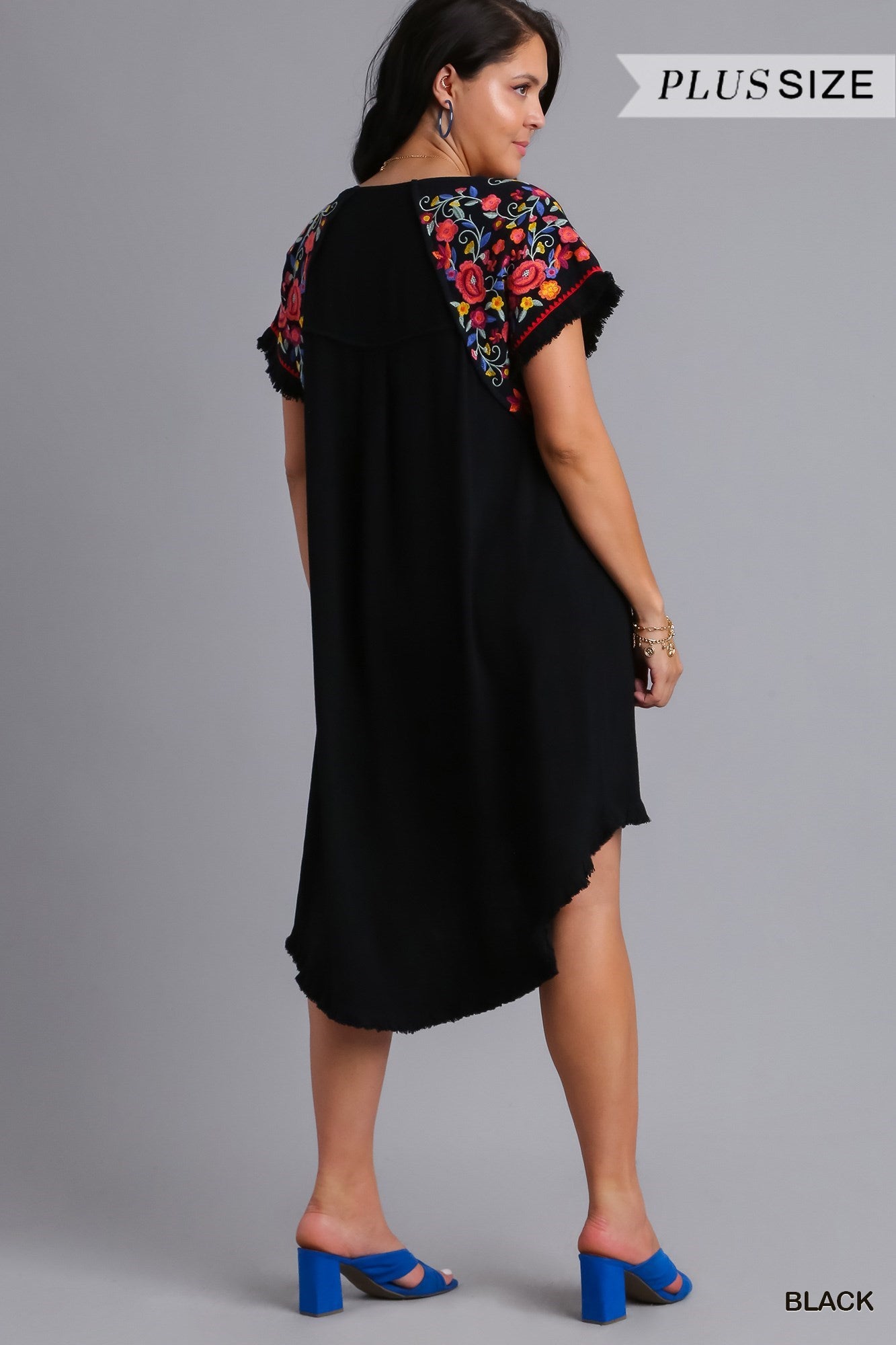 Black Linen Embroidery sleeve dress