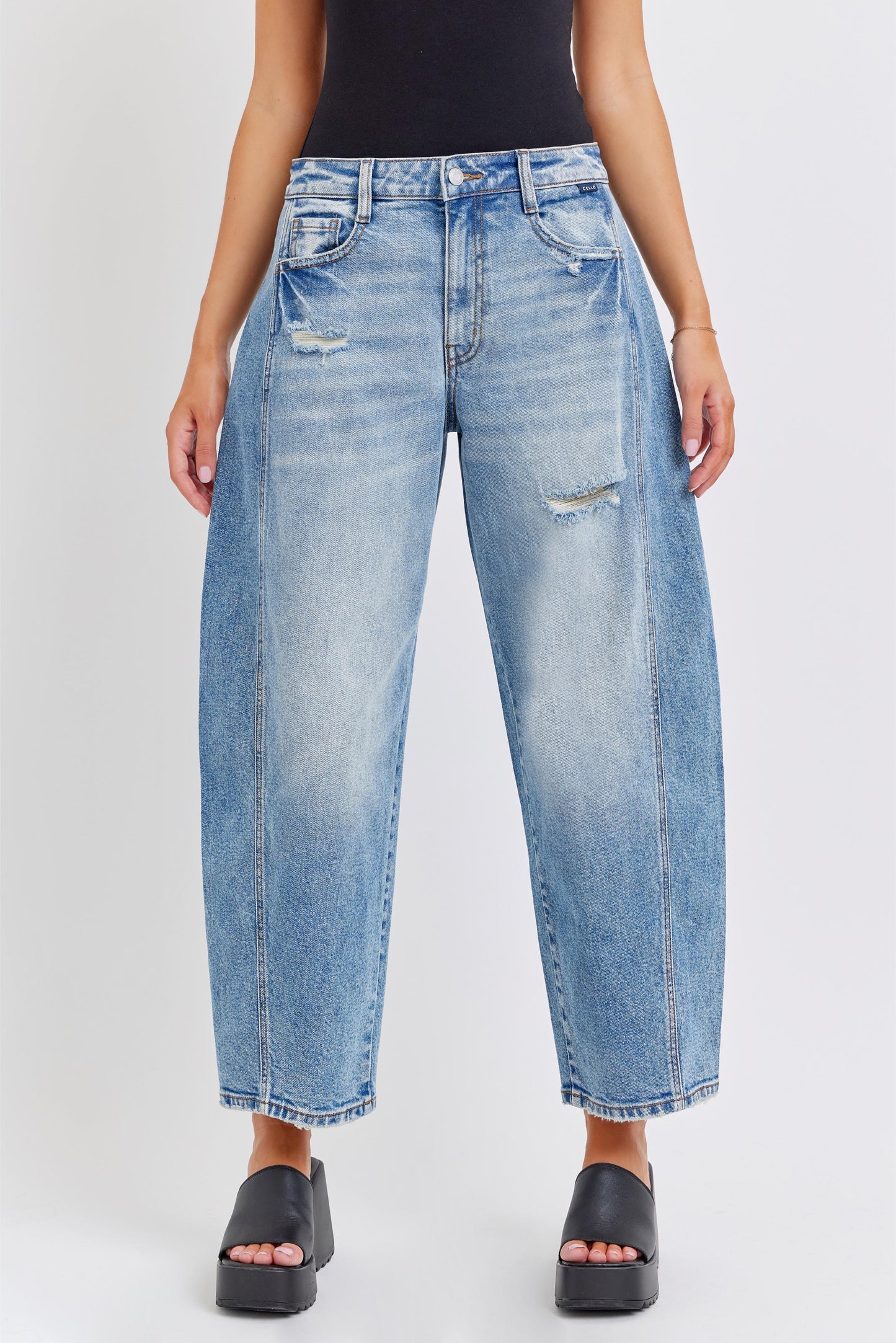 Mid-Waist Barrel Leg Jeans