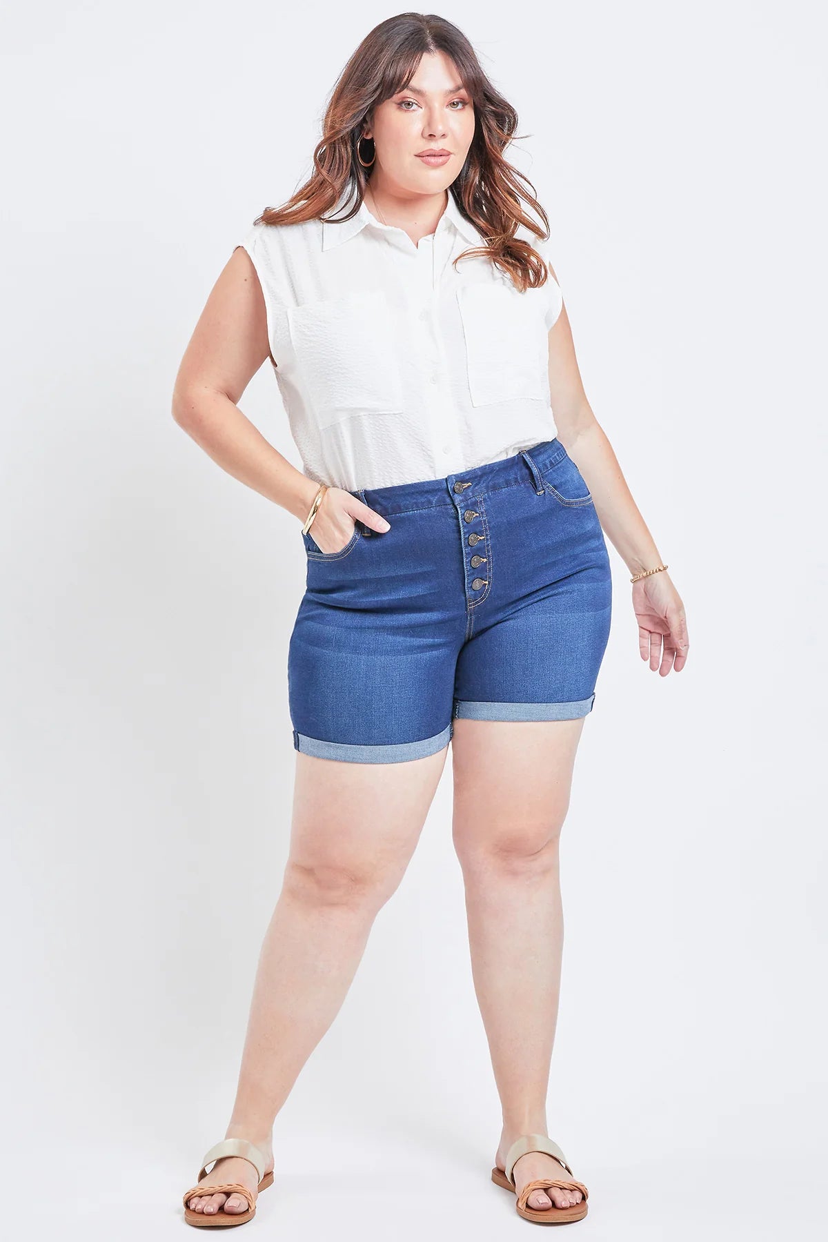 Button-Fly Cuffed Shorts