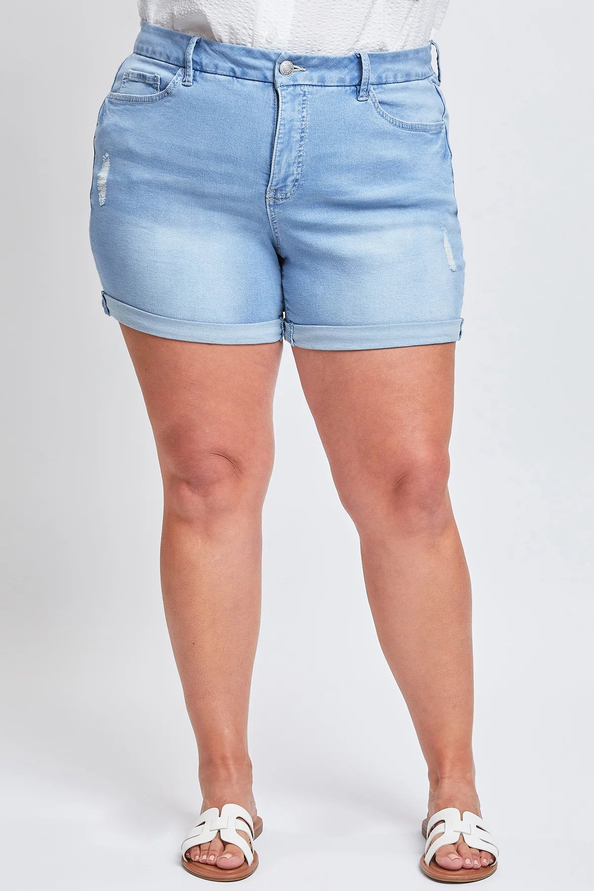 High Rise Ripped Cuffed Shorts