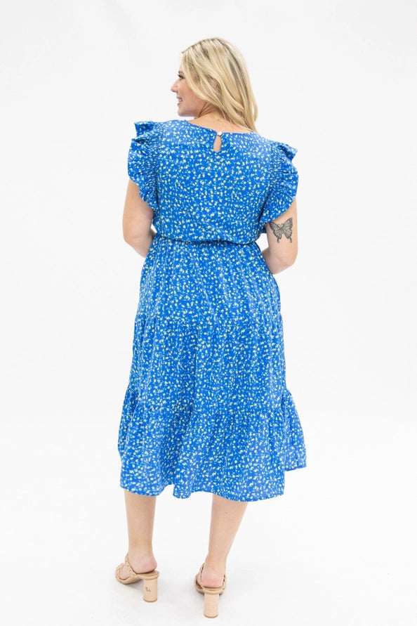 Blue & Yellow Floral Midi Dress