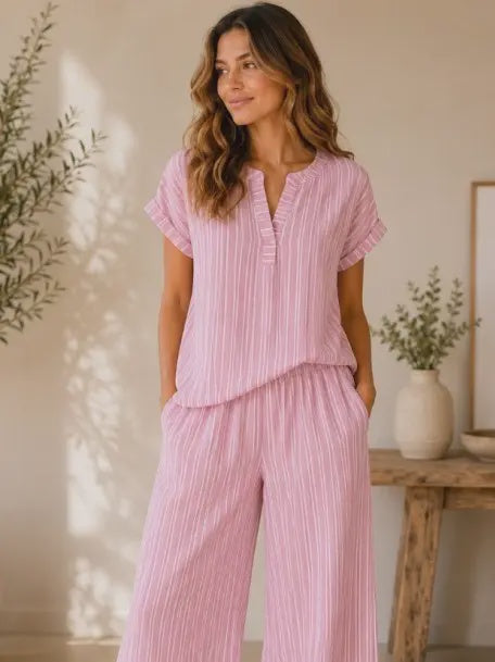 Chic Striped Linen Pant Set