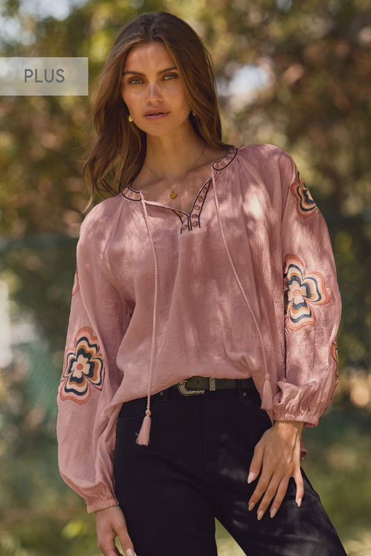 Embroidered Floral MAUVE Top