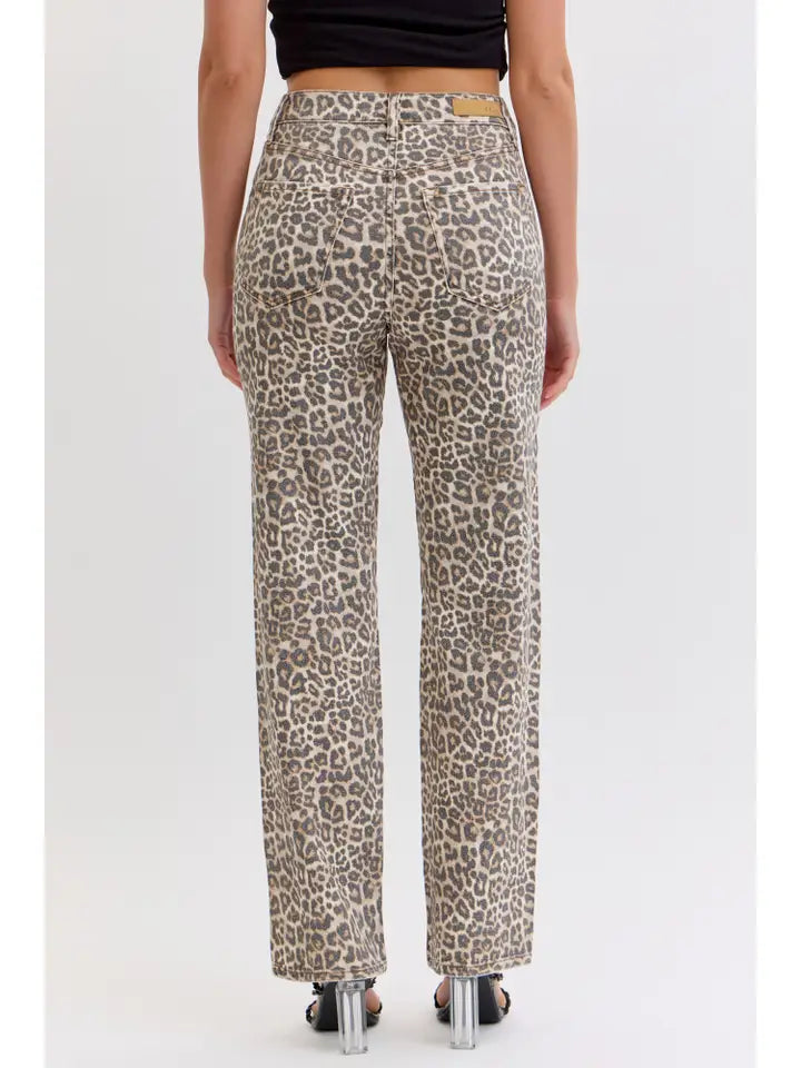 Leopard Washed Dad Jean