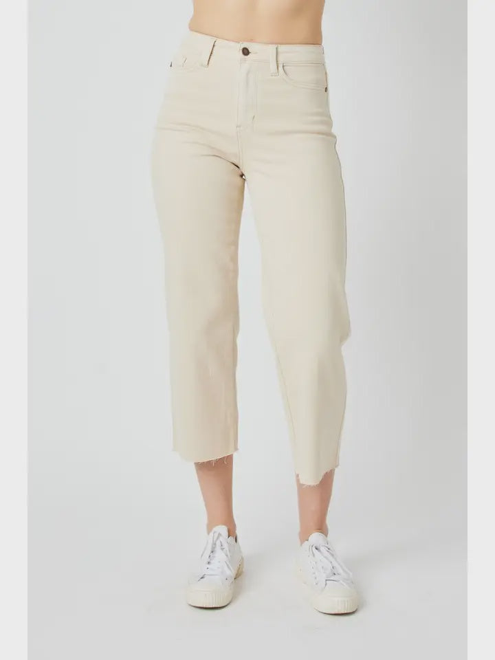 Garment Dyed Raw Hem Cropped