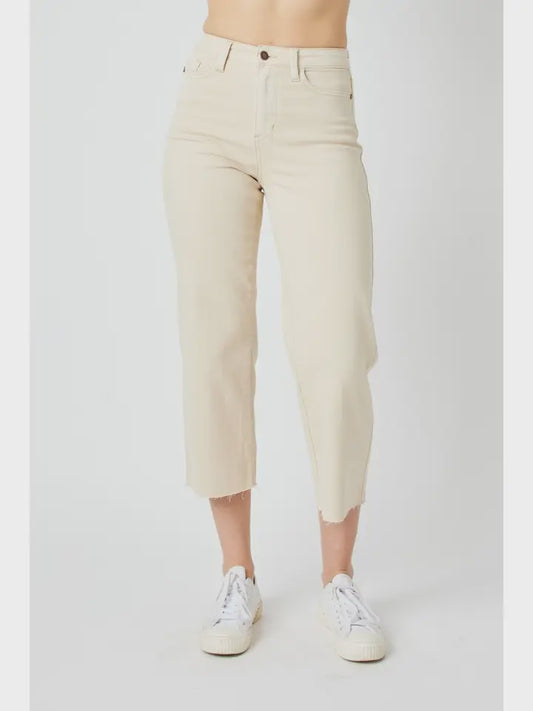 Garment Dyed Raw Hem Cropped