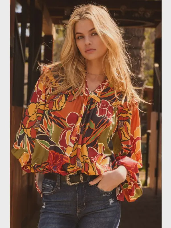 Plus size Floral Fall Print Blouse