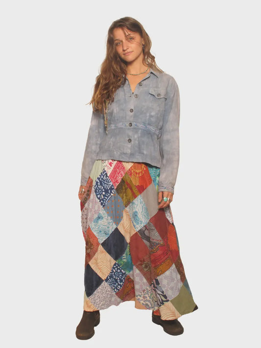 Diamond Mixed Fabric Patchwork Skirt