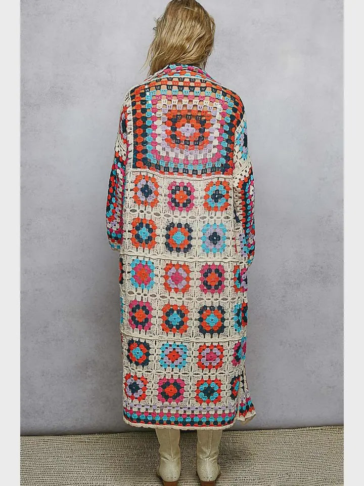 Long Sleeve Multi Color Crochet Cardigan