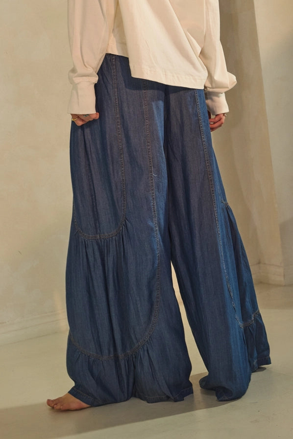 Chambray Denim Wide Palazzo Pant