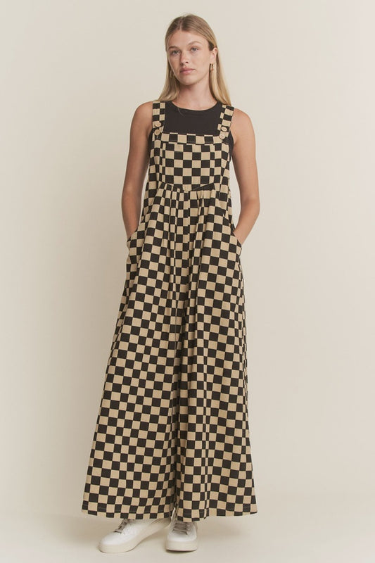 Checkered Wide Leg Overalls