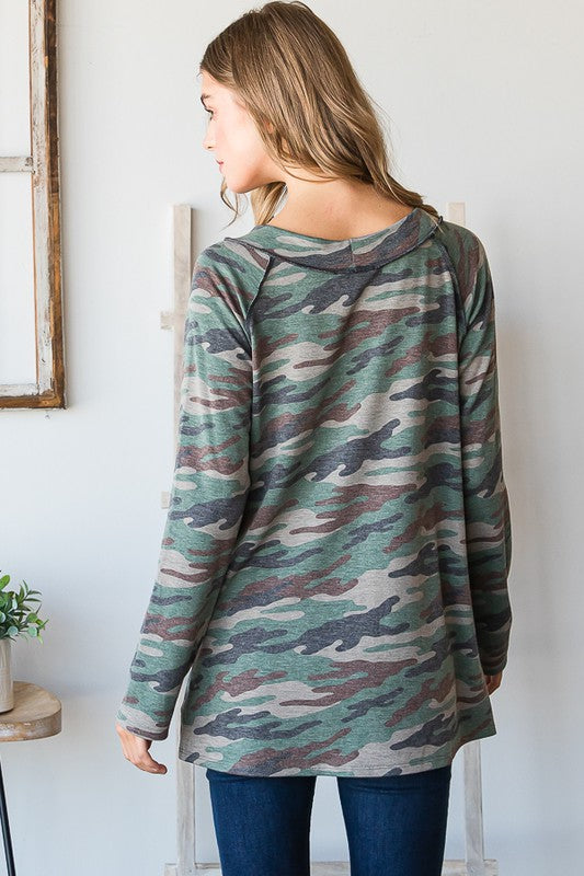 Camo Print Long Sleeve Top