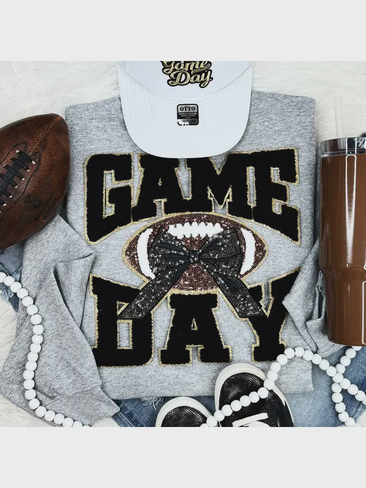 Chenille Football Game Day Sequin Patch Sweatshirt