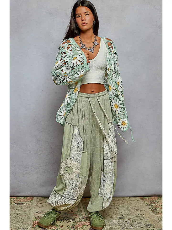 Crochet Floral Open Cardigan