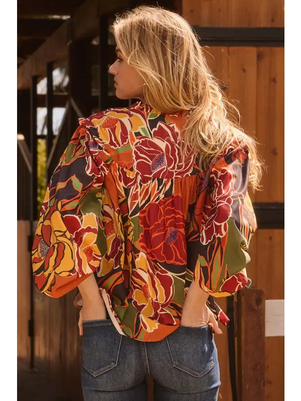 Plus size Floral Fall Print Blouse