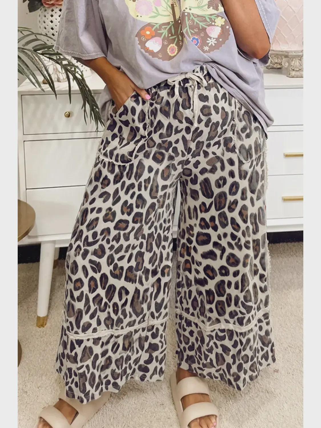 Khaki Leopard Cropped Pant