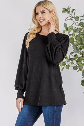 Plus Ribbed long sleeve Top