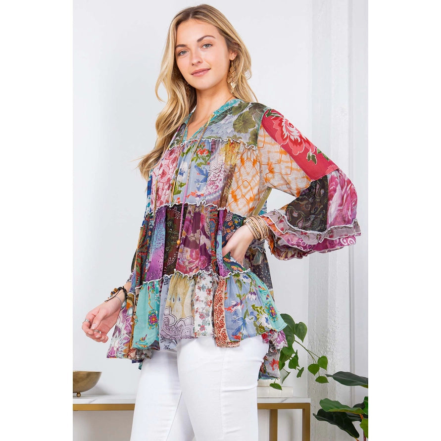 Chic Overdyed Band Collar Jhabla Top