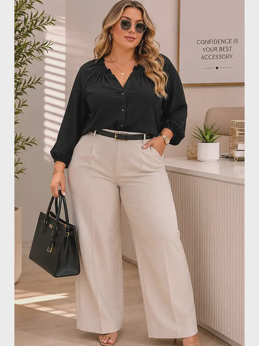 Plus Air Flow Ruffle Neck Blouse