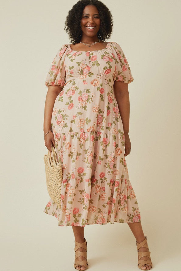Romantic Floral Button Detail Dress
