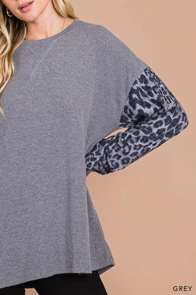 Grey Leopard sleeve top