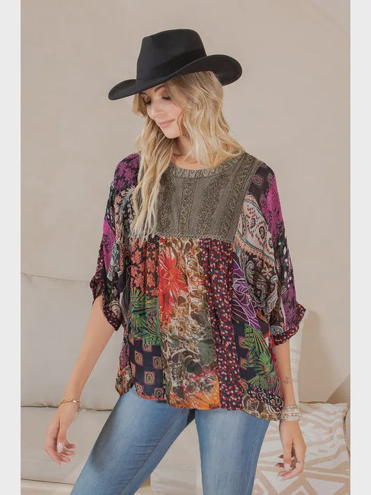 Tiered Patchwork Blouse
