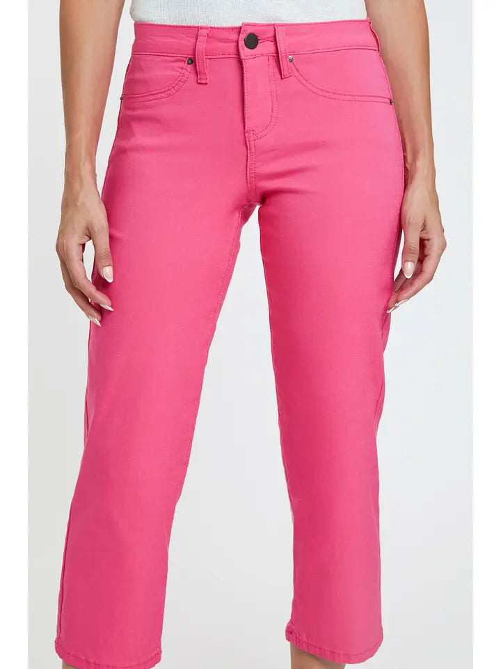 Mid-Rise Hyper Stretch Cropped Coral Pants