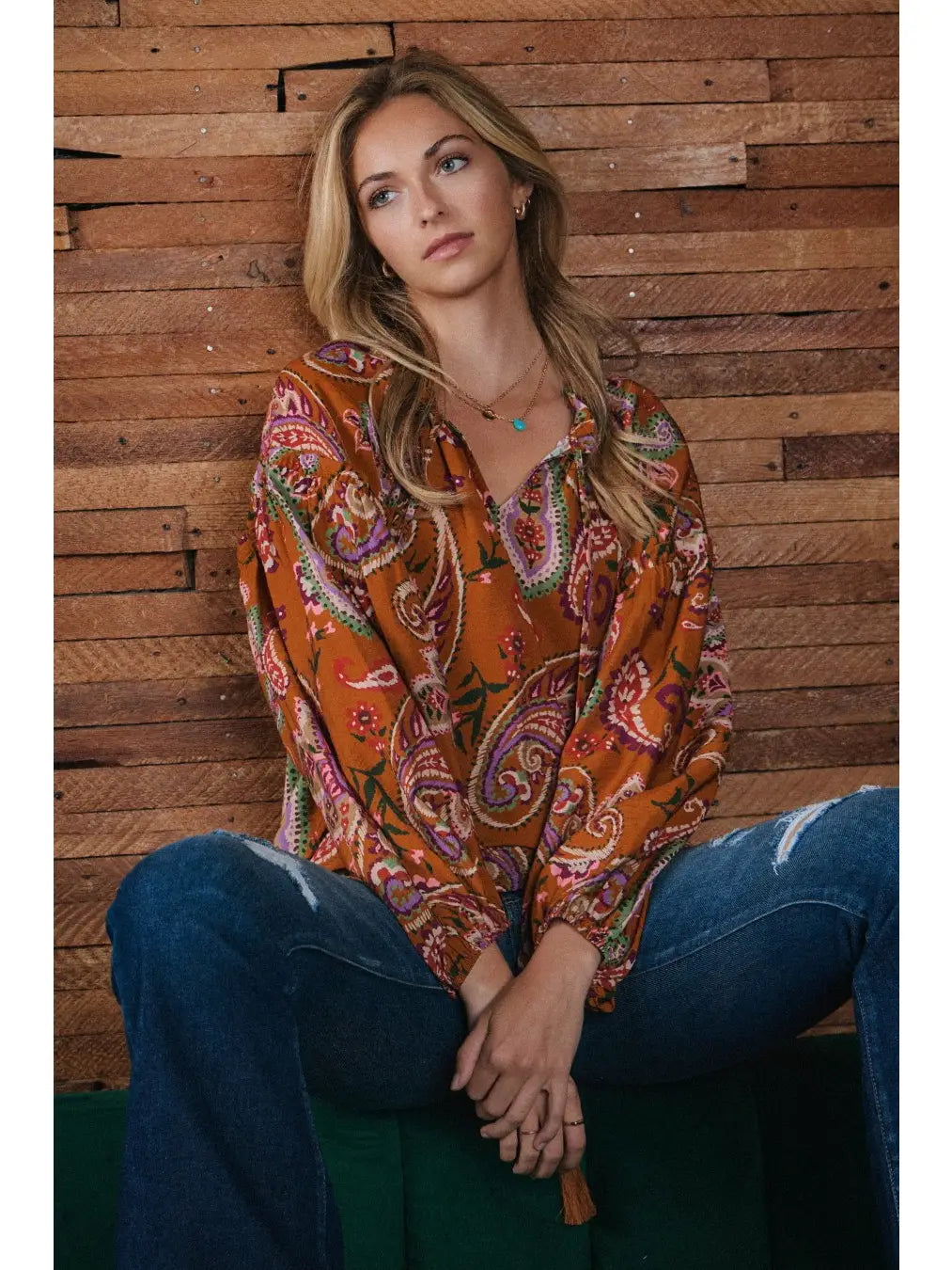 Paisley Printed Peasant Blouse