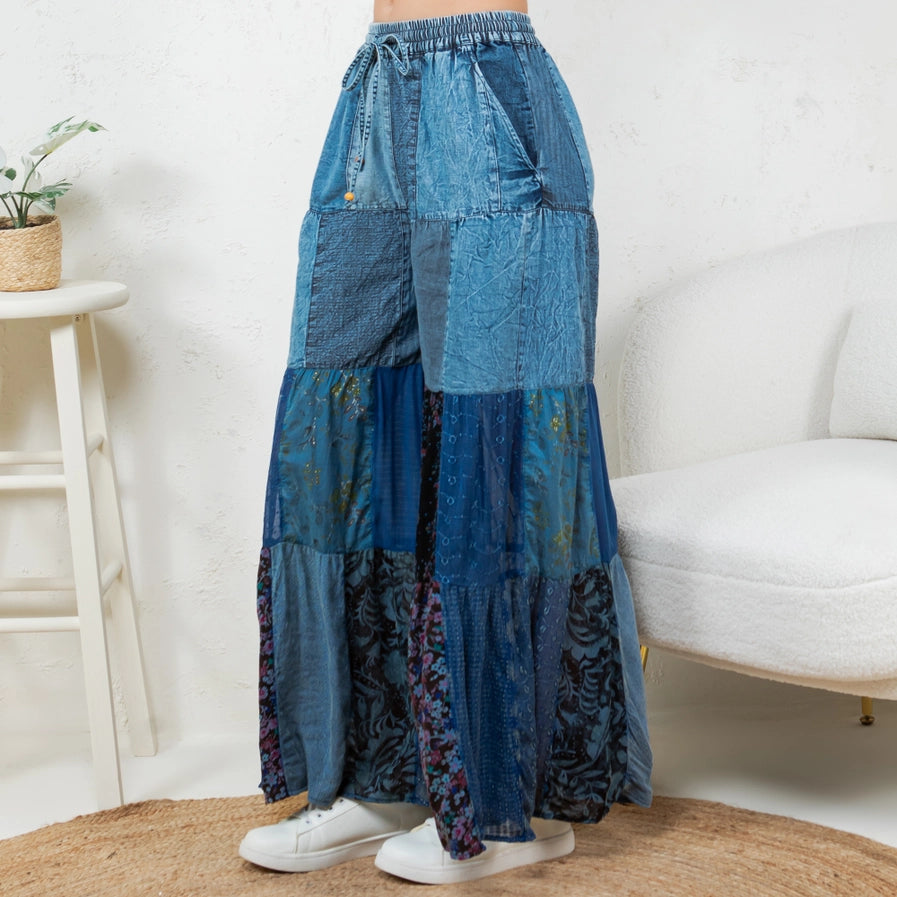 Boho Chic Denim Patchwork Pants