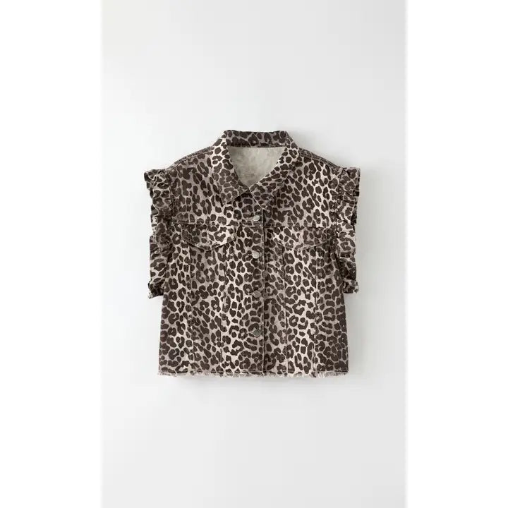 Short Leopard Denim Vest