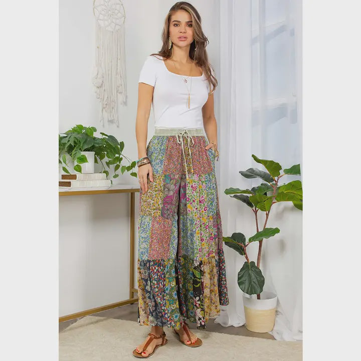 Printed patchwork Tier Pant