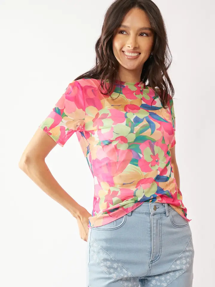 Flower Mesh Short sleeve top