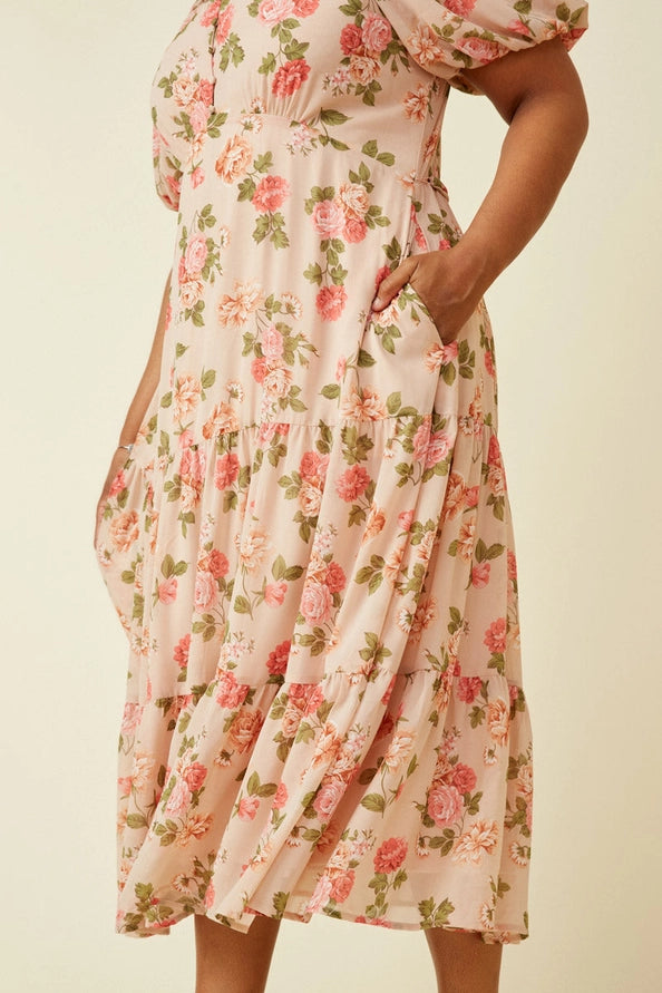 Romantic Floral Button Detail Dress