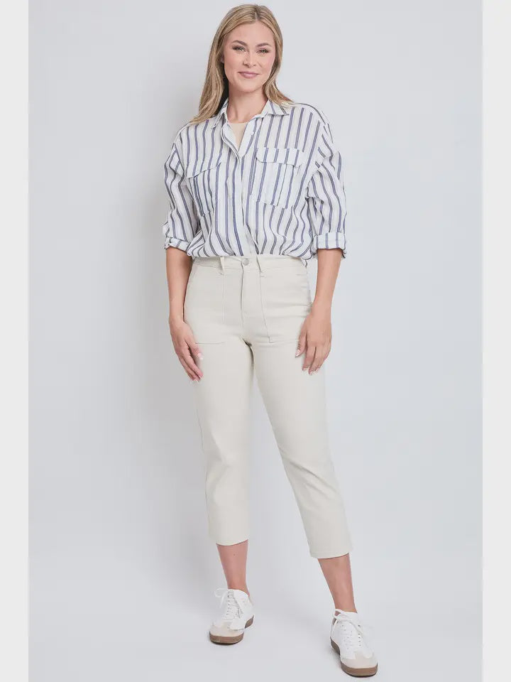 Cropped Tummy Control Ecru Pants