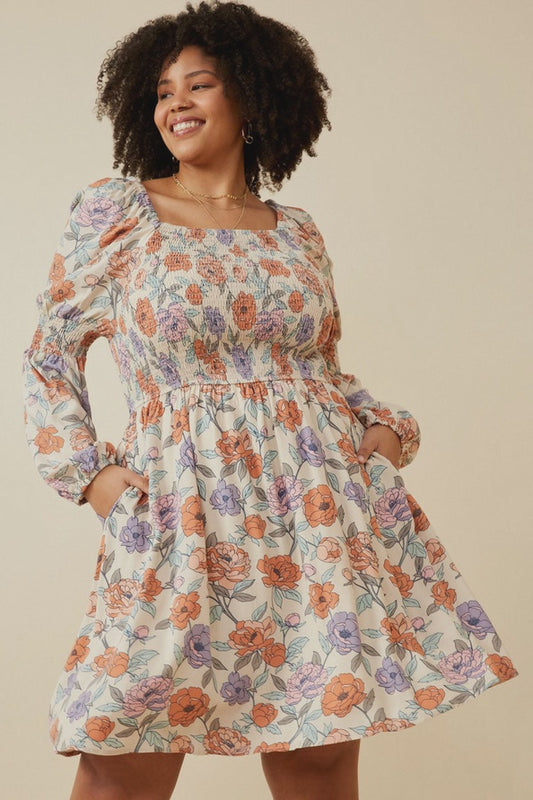 Floral Smocked Knee Length Dress