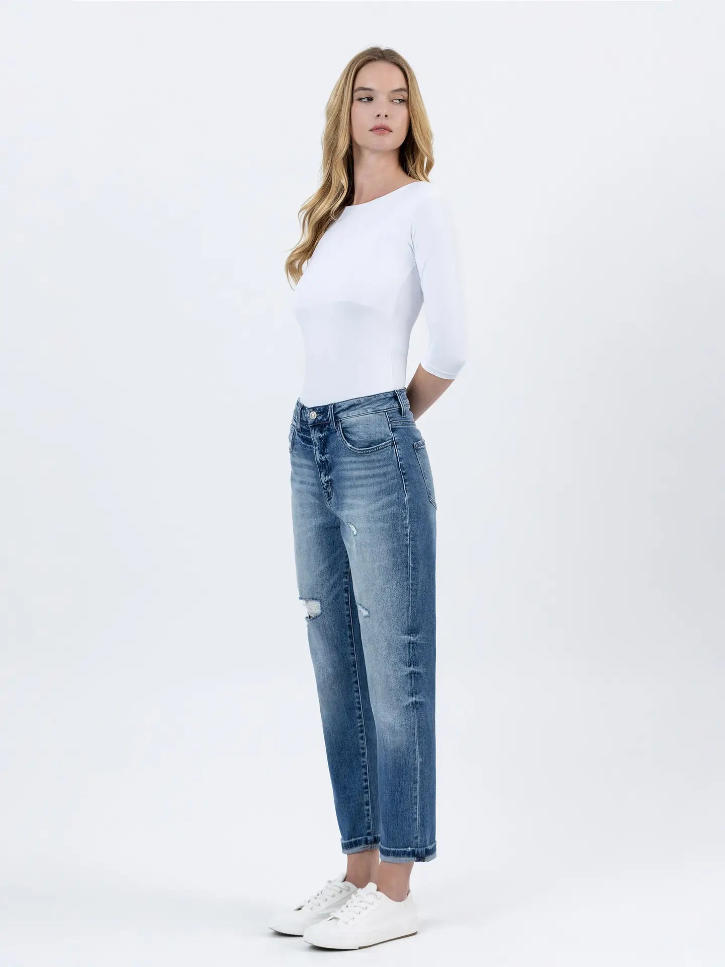 Cuffed Stretch Mom Jeans