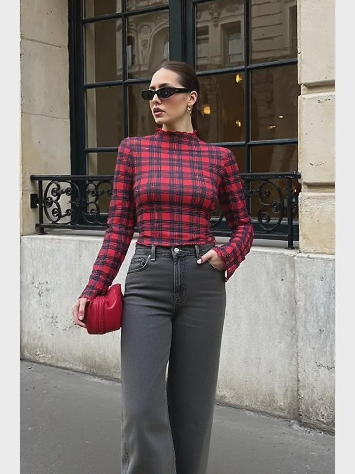 Merry Christmas Mesh Mock Neck Top