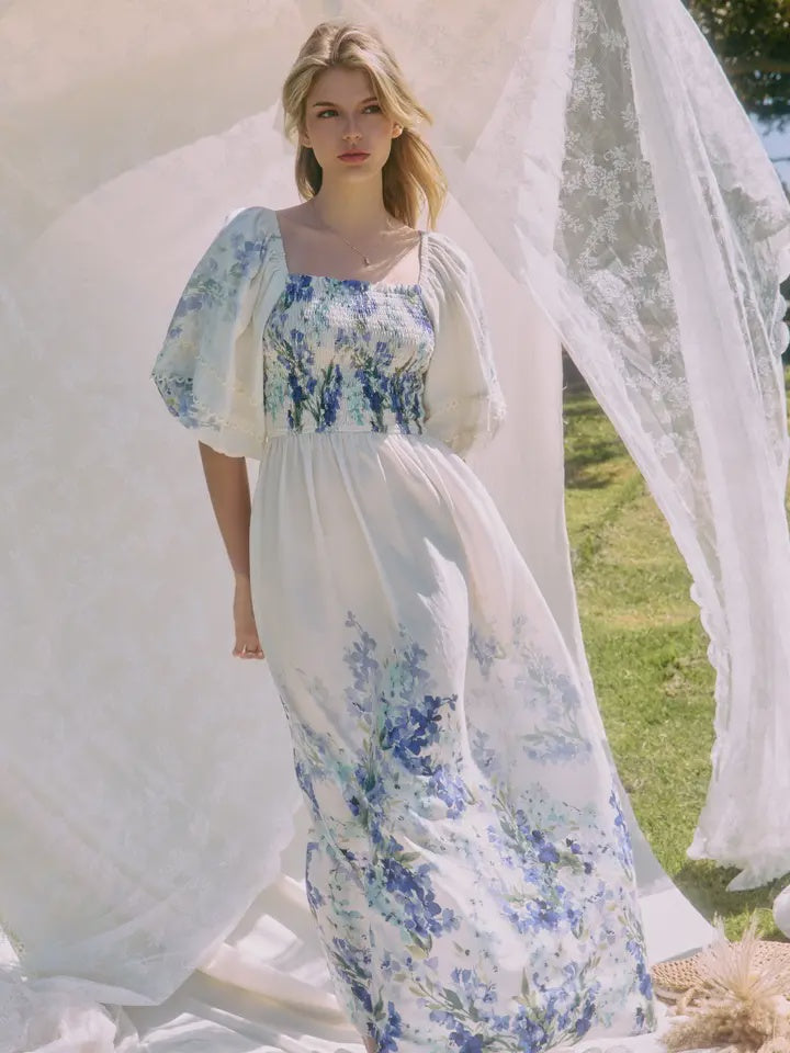 Floral Border Printed Maxi Dress