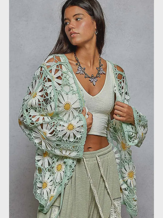 Crochet Floral Open Cardigan