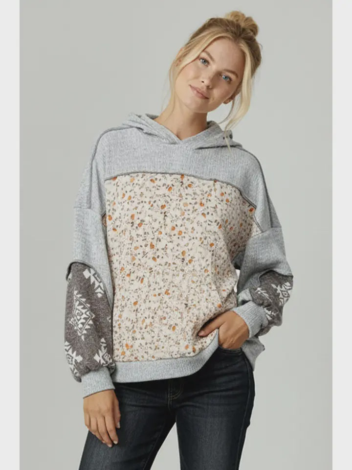 Plus Two Toned Hacci Floral Knit Top