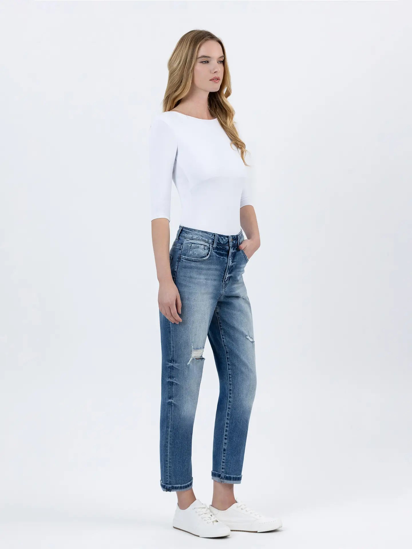 Cuffed Stretch Mom Jeans